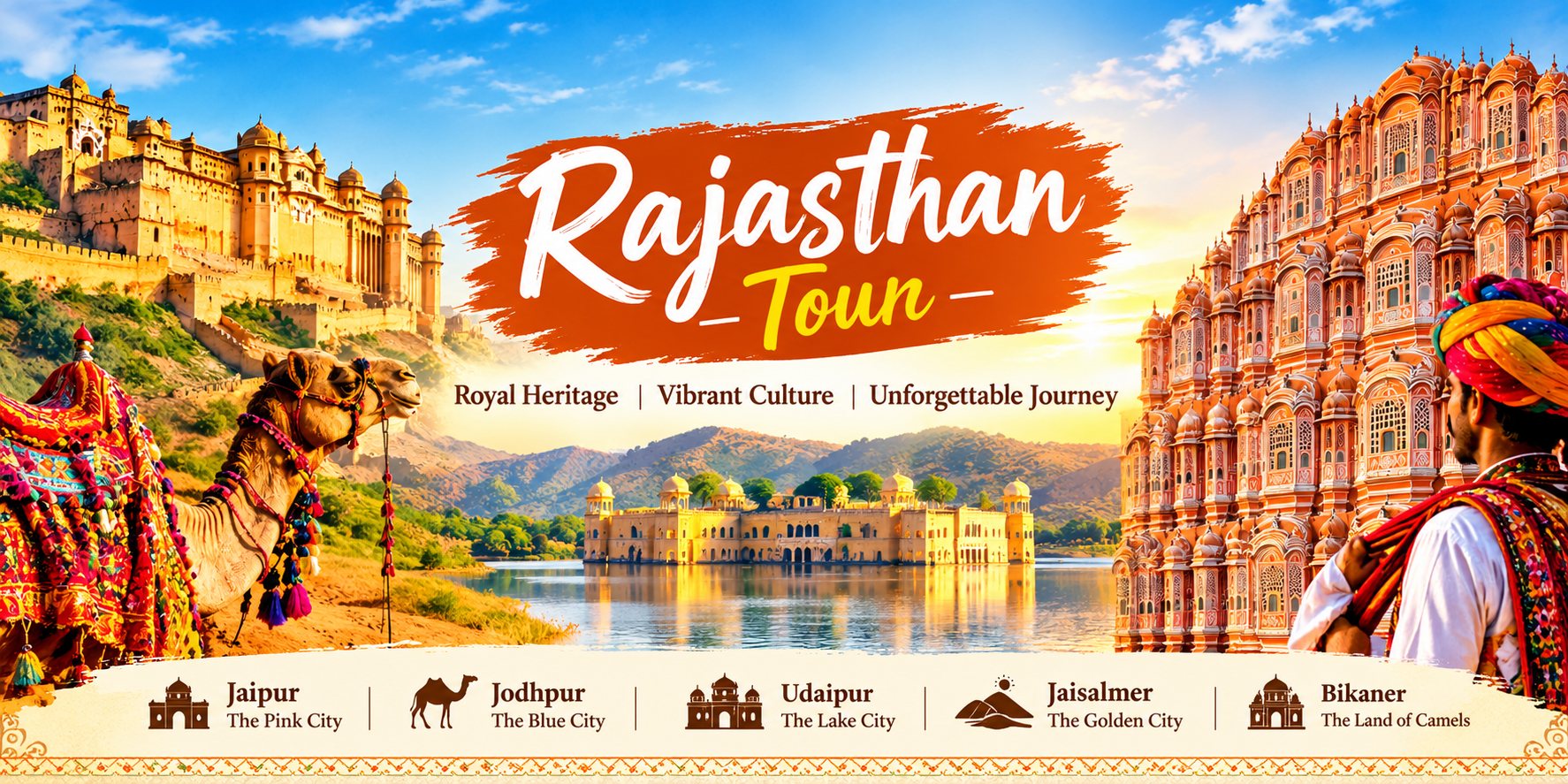 Rajasthan Tour — Royal heritage, vibrant culture, unforgettable journey across Jaipur, Jodhpur, Udaipur, Jaisalmer and Bikaner.